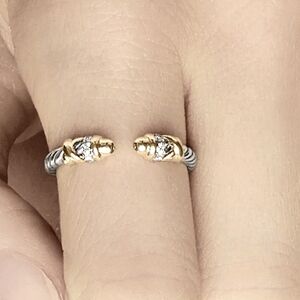 🌹David Yurman Ring  Silver 18k Gold Pavé Diamonds Sz 9 Adjustable